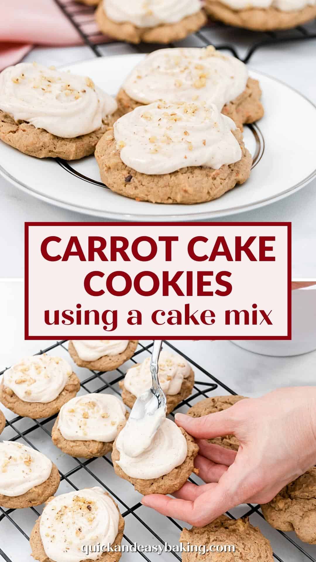 Carrot cake cookies with text overlay pin.