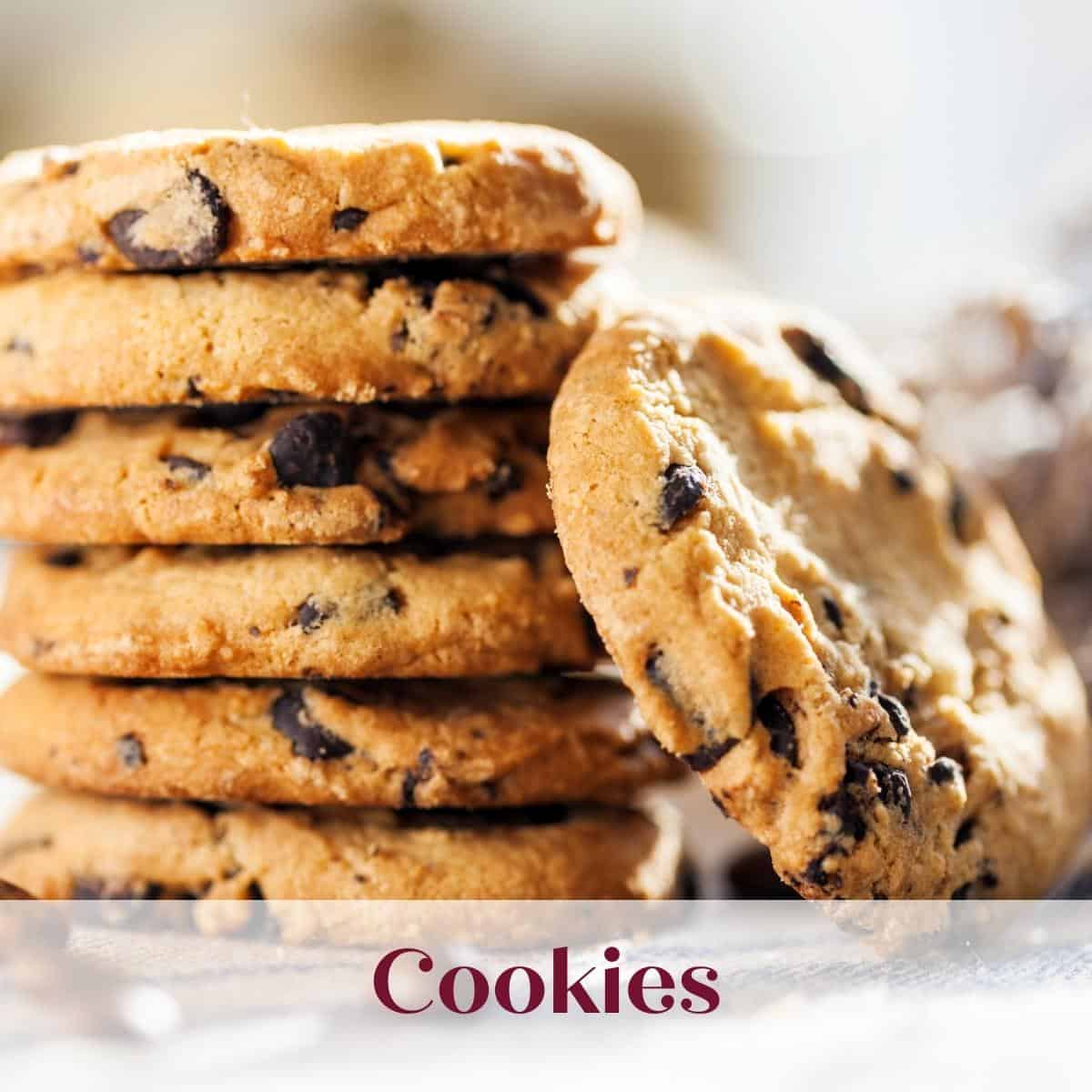 Cookie category graphic with chocolate chip cookies.