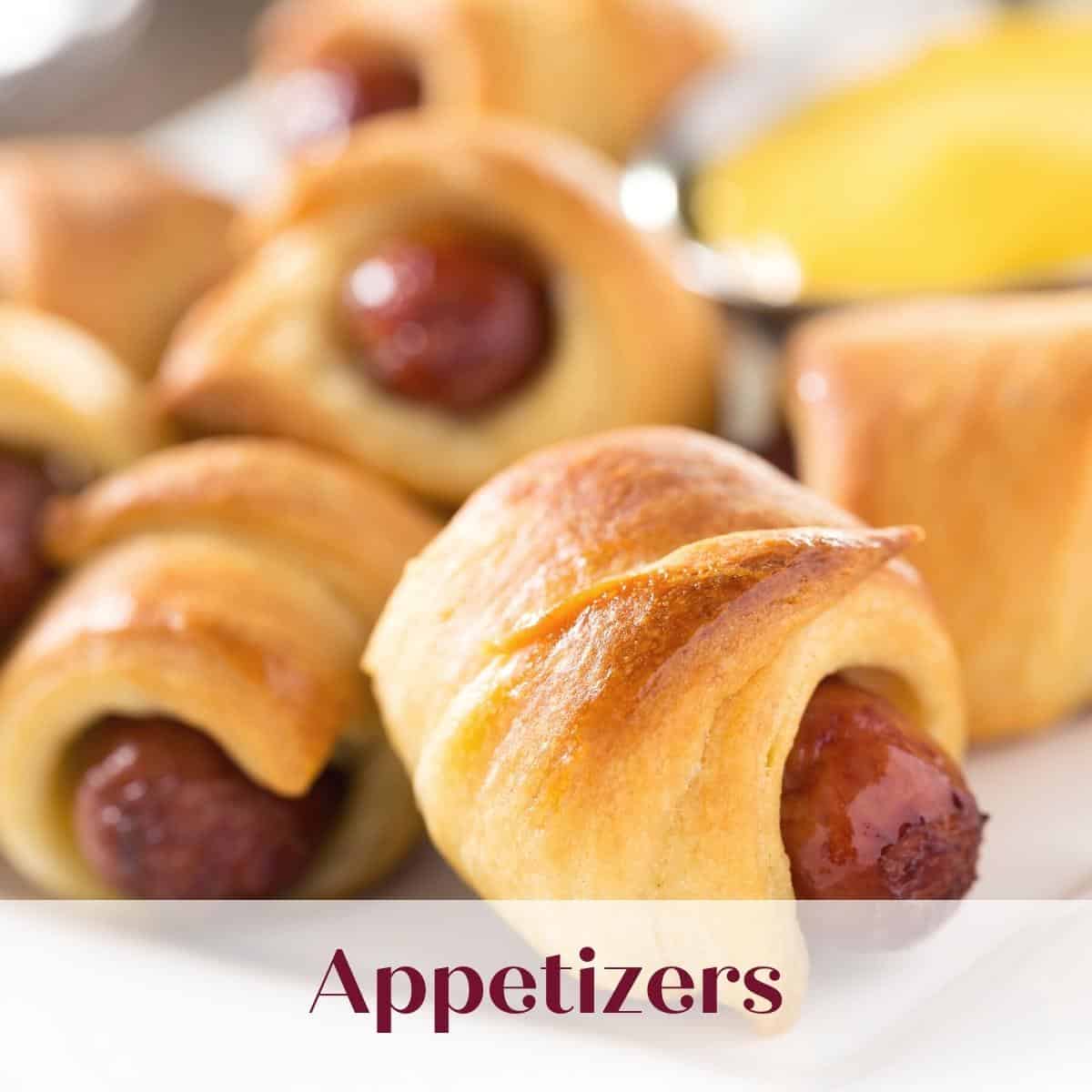 Appetizer category graphic with pigs in a blanket.