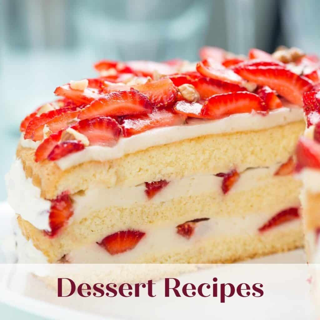 Dessert recipe category graphic with strawberry shortcake.