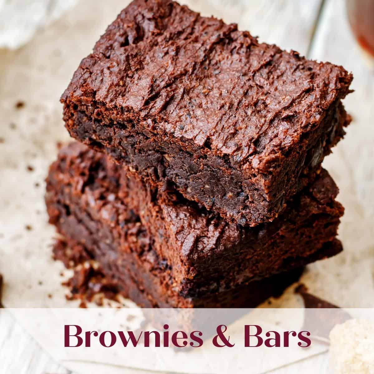 Brownie and bar category graphic with stacked brownies.