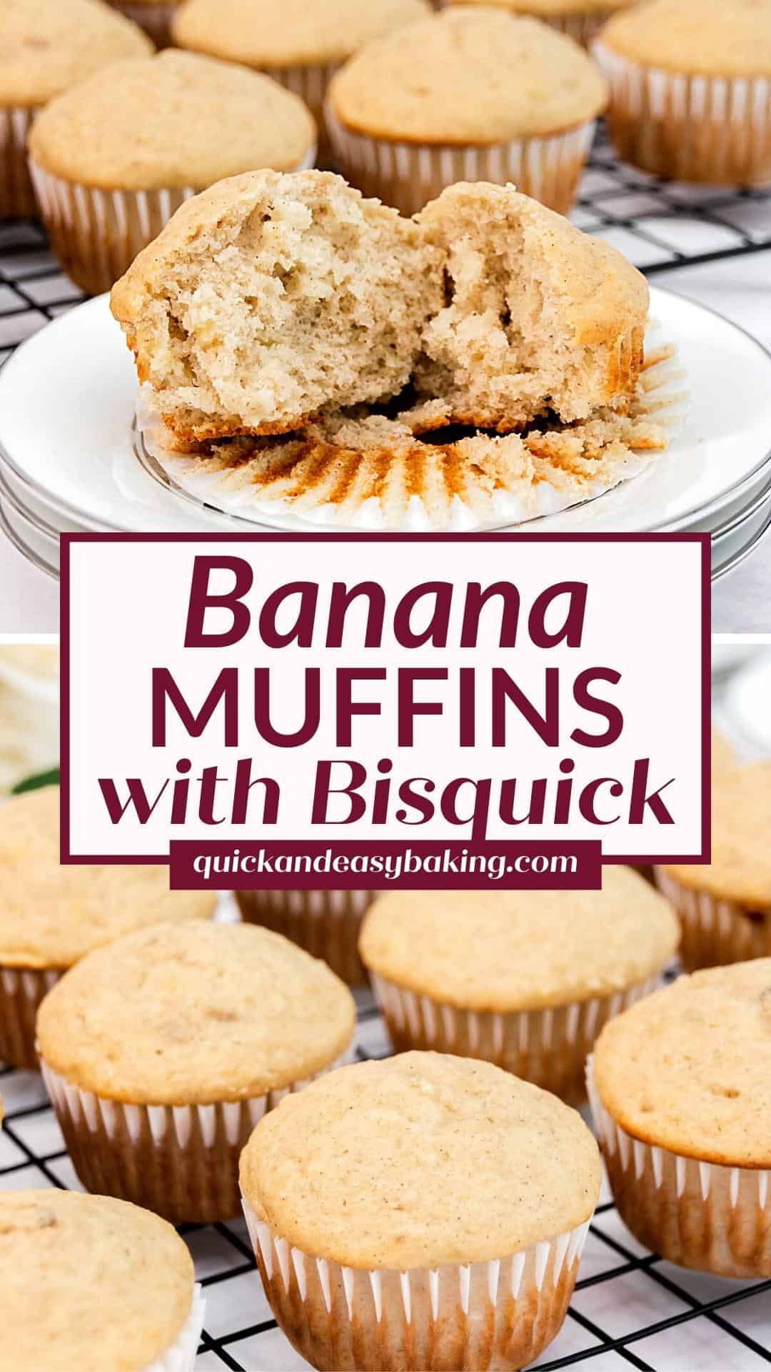 Collage of banana muffins with text overlay for pin.