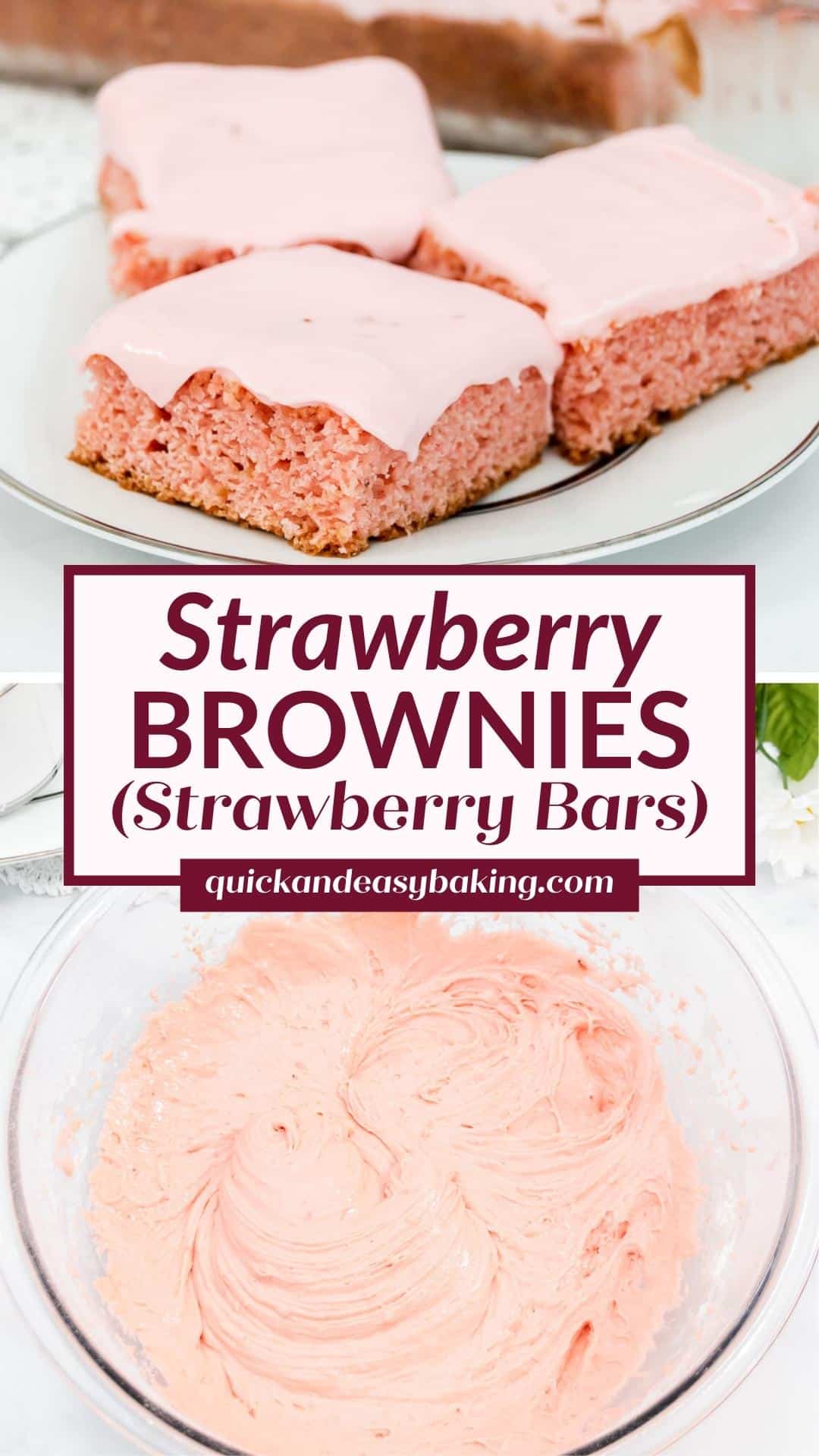 Collage of strawberry bars and text overlay for pinterest graphic.
