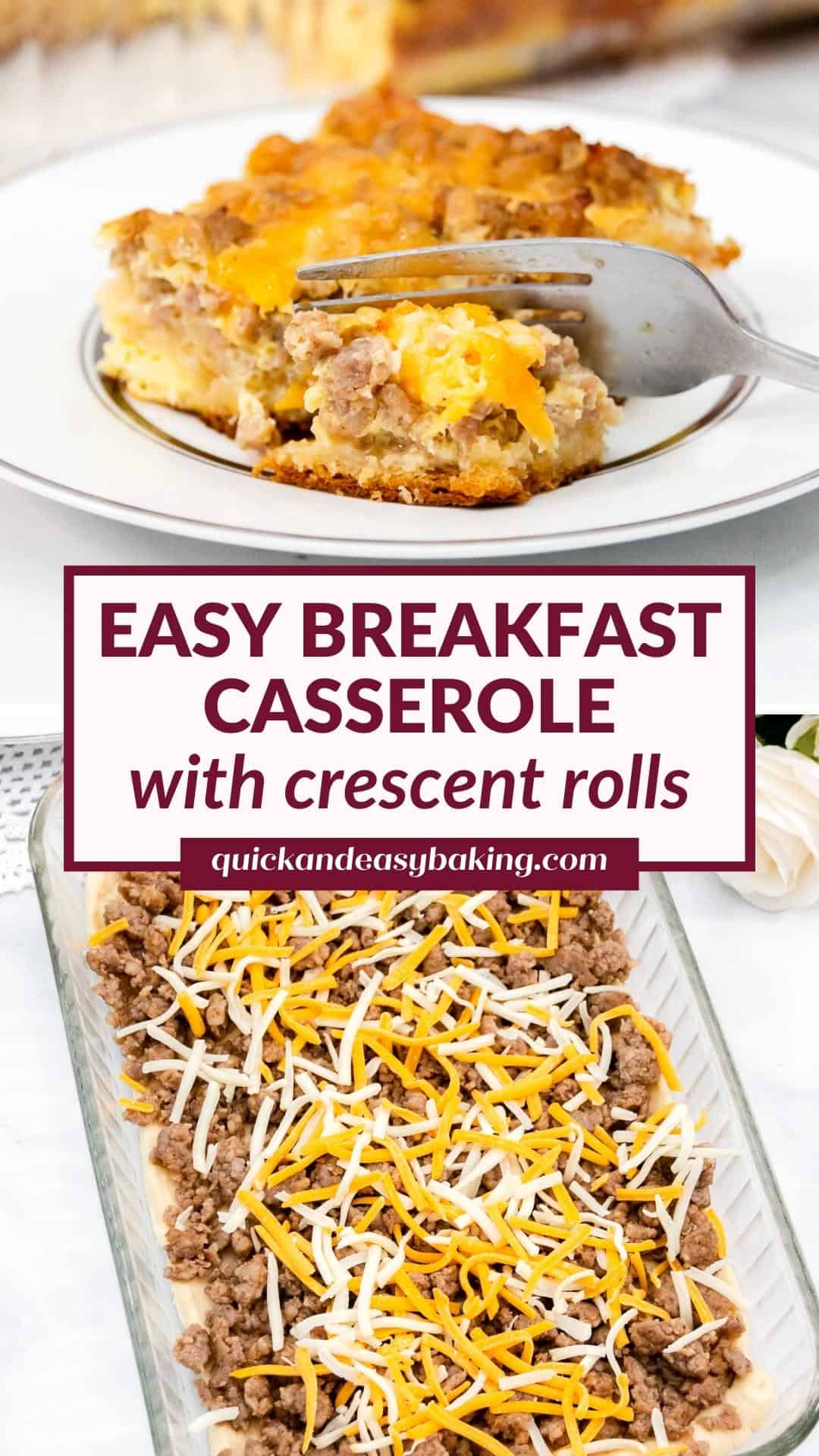 Collage with sausage egg and cheese casserole with text overlay for pin.