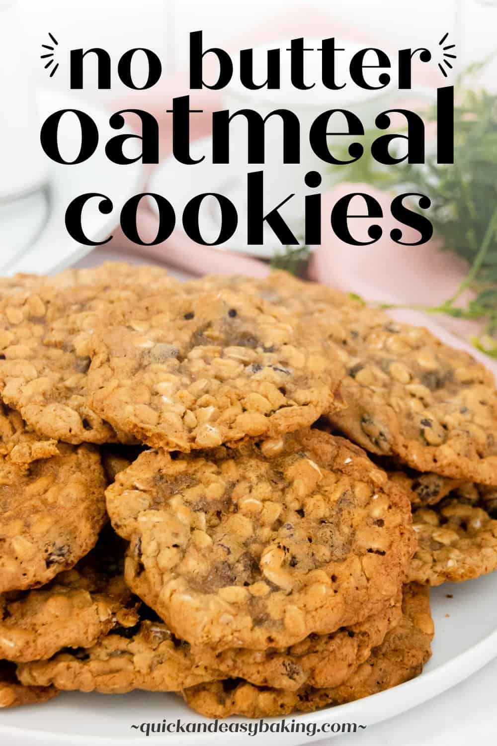 Oatmeal coookies on a platter with text overlay.